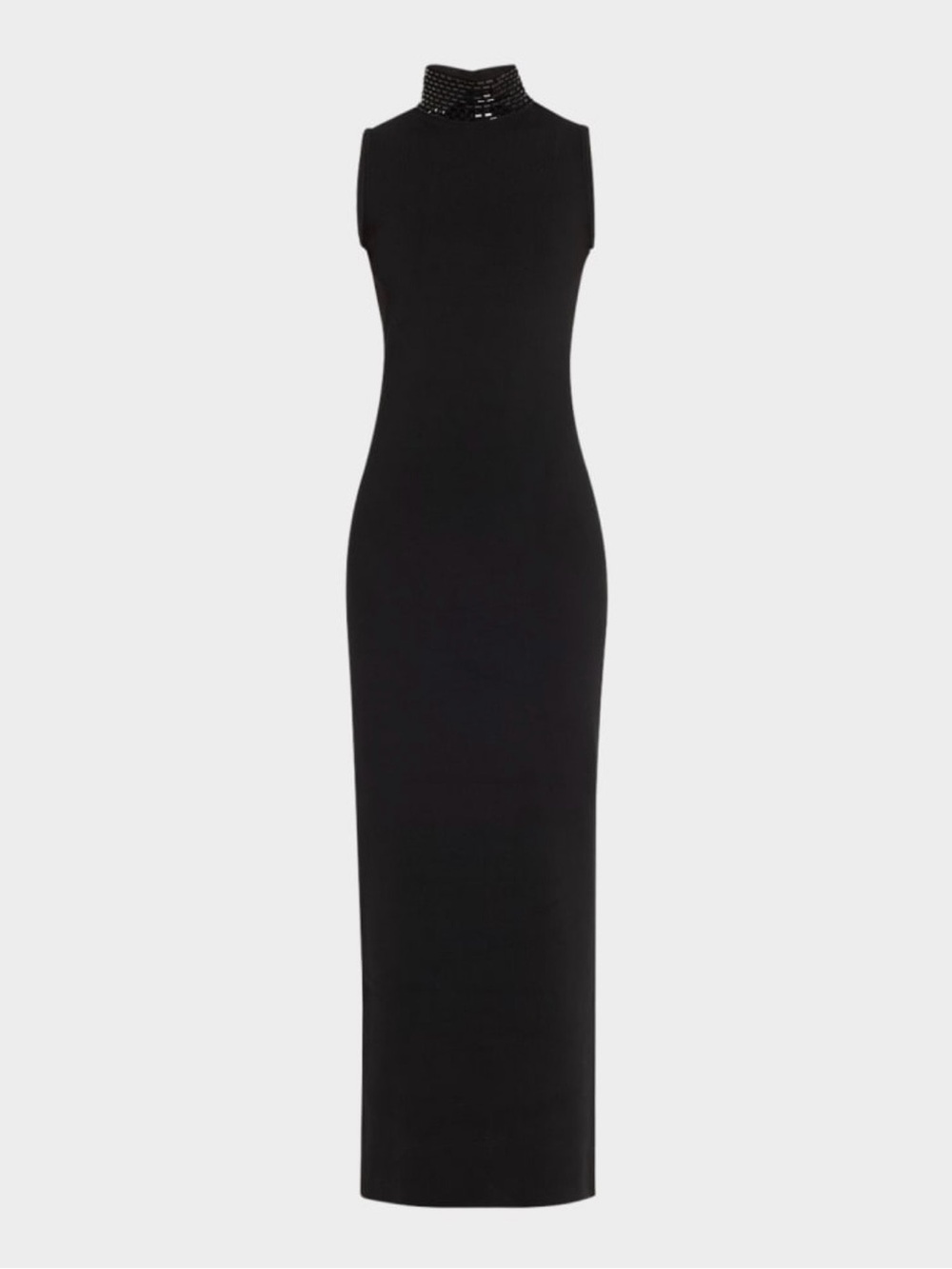 Retrofete Envy Black Sleeveless Maxi Dress with Embellished High Neck